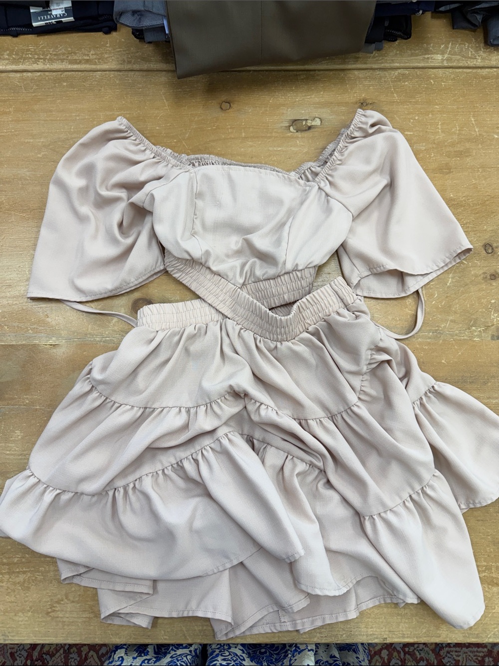 Cream Tiered Ruffle Dress with Puff Sleeves